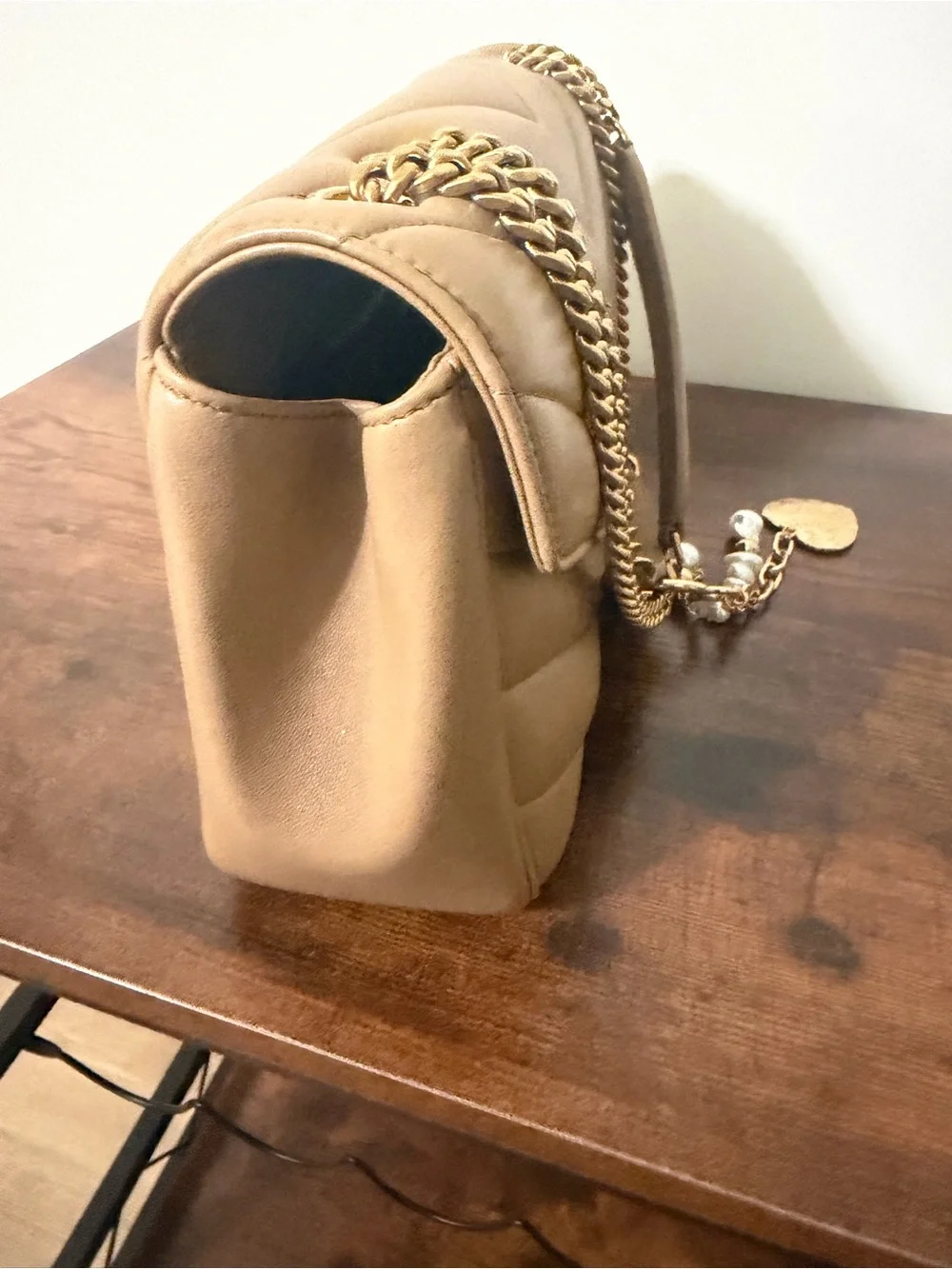 AUTHENTIC YSL Medium LouLou Lambskin Purse - Natural Tan